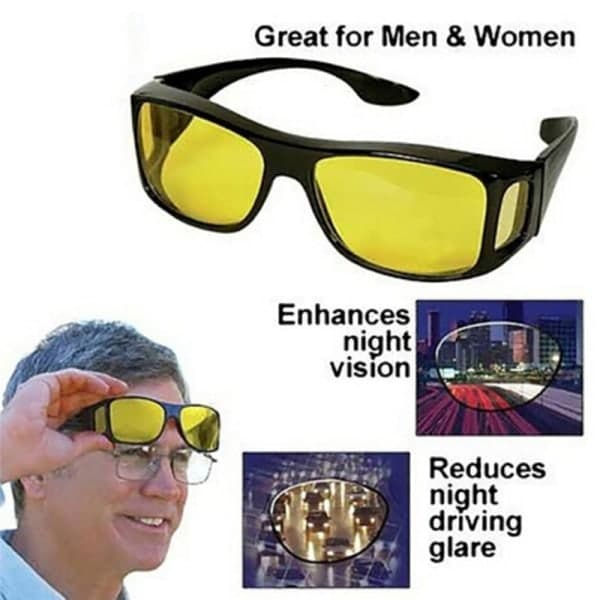 Unisex HD Night Vision Solbriller Fine Over Wrap Around Black