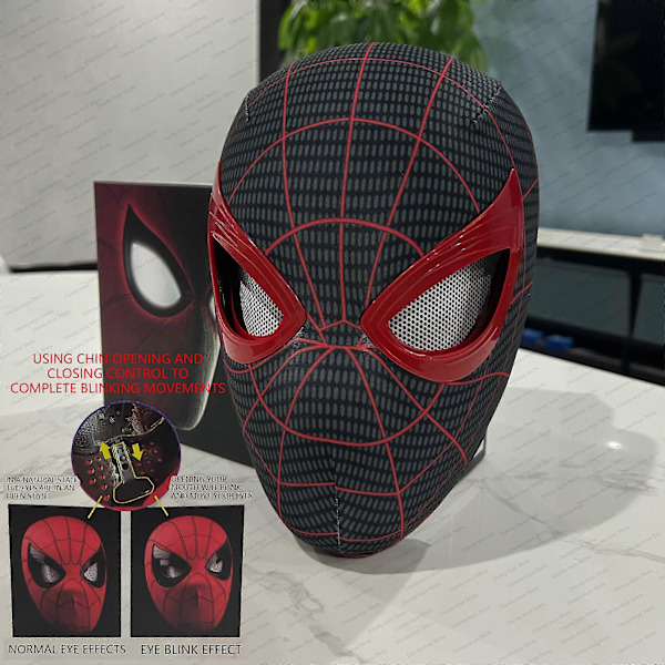 Mask med rörliga ögon, Spiderman-huvudbonad, Cosplay-mask, Spider-Man 1:1, Elastiska leksaker för vuxna och barn, Present with box13