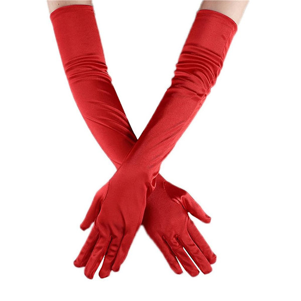 Performance Handsker Satin Lange Handsker Til Kvinder Dans Handsker Bryllupshandsker Red