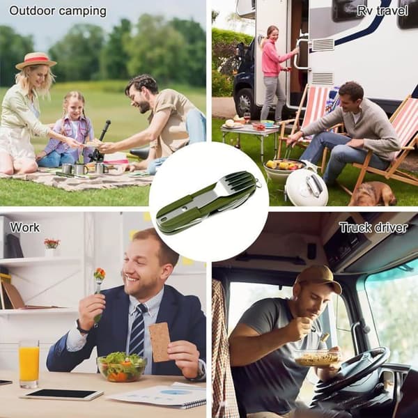 7-i-1 Bestiksæt i Rustfrit Stål til Camping – Multifunktionelt Foldekit med Bæltepose, Overlevelsesværktøjer til Vandring og Rejser