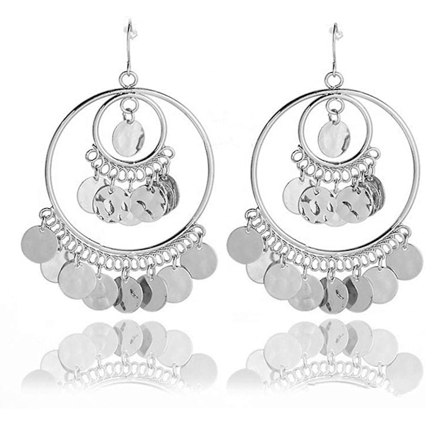 Bohemian Chandelier Coin Sequins Dangle Drop Øredobber Etniske Gypsy Perler Dusker Hoops Med Disc Charms Boho Øre Smykker Kvinner - -2stk