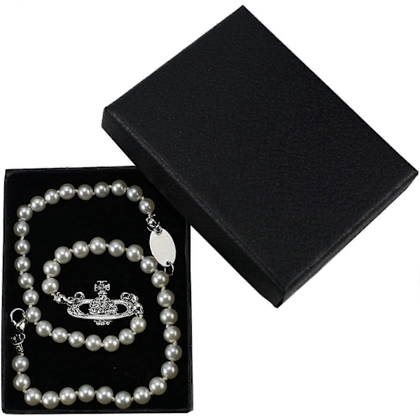 Strass Faux Planet Saturnus Pärlhalsband för Kvinnor Smycken, Falsk Pärlkrage Hänge ett Halsband Män med Charm för Flickor Y2k Smycken Damer Silver
