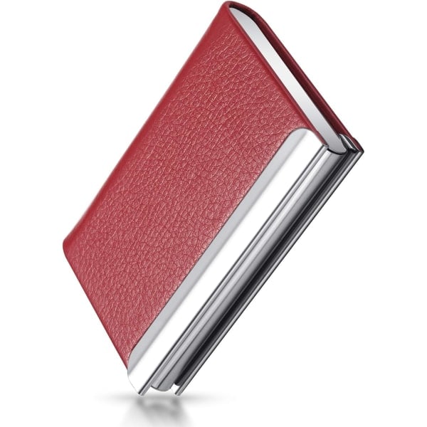 Visitkortholder, PU-læder, rustfrit stål, med magnetisk lukning red