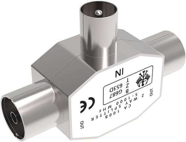TV Antenne Coax Splitter, Metalhus, 2-vejs 1 Han til 2 Hun Adapter Stik Samler