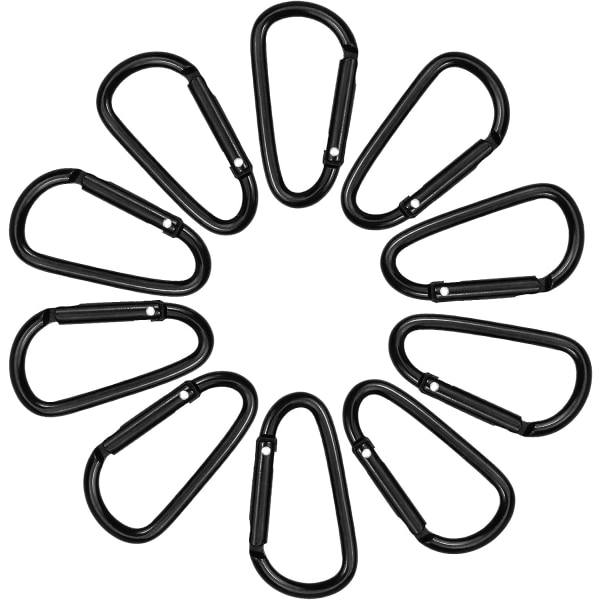 10 stycken svart aluminium karbinhake, mini karbinhake D ring Clip krok Nyckelring klämmor för camping vandring Fiske ryggsäck