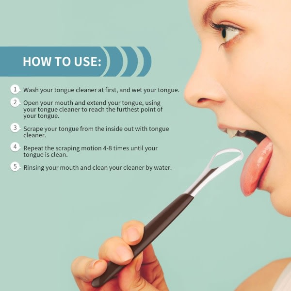 Sett med 4 tungeskrapere, reduserer dårlig ånde tungeskraper for voksne barn Rustfritt stål metall tungeskraper rengjøring børste munn