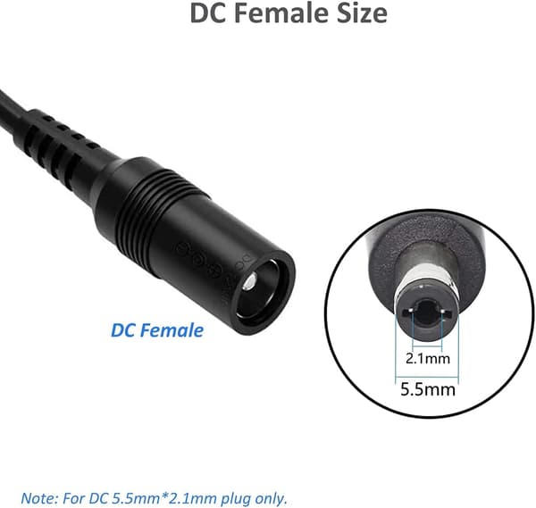 DC strømsplitterkabel - 2-pakning svart, 1 hunn til 2 hann 5,5 mm*2,1 mm strømutgangsadapterkabel for CCTV-sikkerhetskameraer, LED-strips og mer