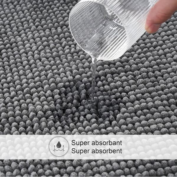 Chenille bademåtte, skridsikker, 40x60cm - Super absorberende og maskinvaskbar - Til badeværelse og bruser - Mørkegrå