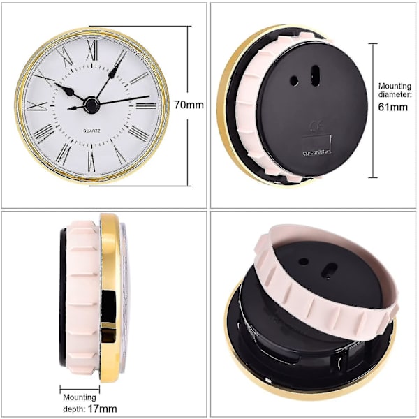 2,8 tuuman (70 mm) roomalaisin numeroin varustettu kvartsikellon sisäosa kultaisella reunuksella_llk13