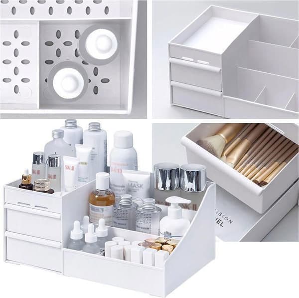 Makeup Organizer - 2-skuffers boks - Hvid - 25,5 x 16 x 11,5 cm - Praktisk
