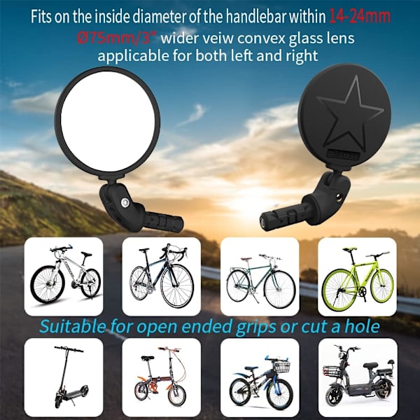 Cykelbackspeglar, HD-glas konvex lins cykelbackspegel, 2 st säker cykling backspegel