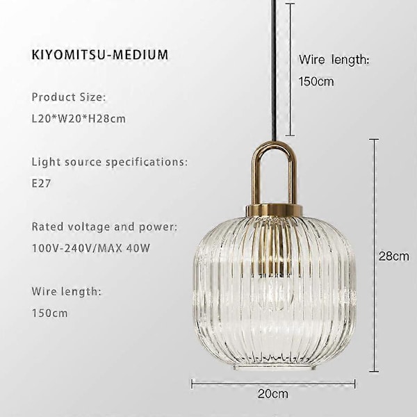 Nordisk Minimalistisk Glass Hengelampe Japansk LED Hengelampe for Spisestue Kjøkken Sengerom Hjemmedekorasjon Hengelys Without bulb K-Dia-20cm