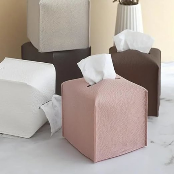 Fyrkantig servettbehållare, läderhus servettbehållare, dekoration servettpappershållare servettdispenser, restaurang, hem, kontor, hotell, bil (rosa)