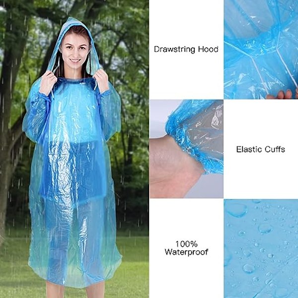 4 kpl kertakäyttöinen sadetakki, vedenpitävä poncho aikuisille ja lapsille, paksu hätäponcho läpinäkyvä kevyt sadetakki hupulla ja hihoilla