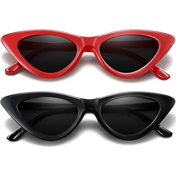 Två retro solglasögon klassiska cat-eye solglasögon UV385 skydd solglasögon (svart ram med grå linser röd ram med grå linser)