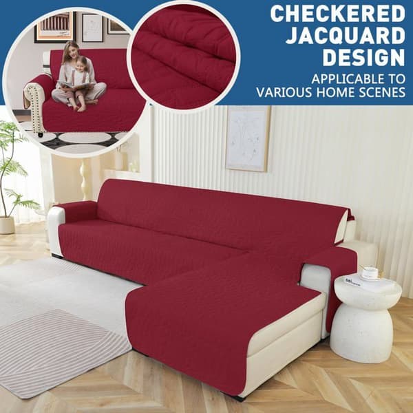 Ystyle 4-sits hörnsofföverdrag, halkfritt hörnsofföverdrag, vattentätt (285cm, vinrött)