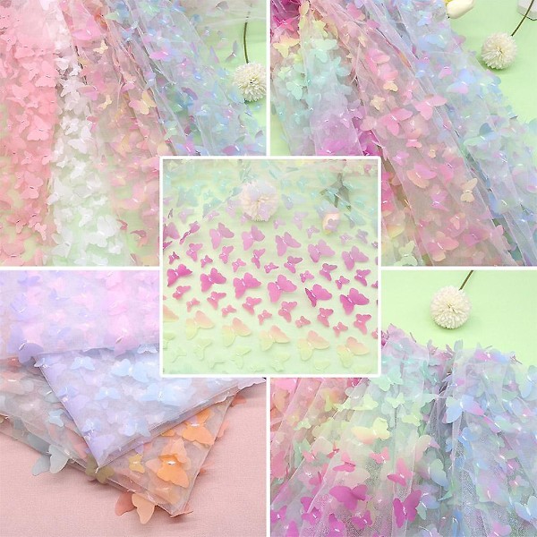 3D Butterfly Blonderstof Gradient Pink Blå Tulle Stof Regnbue Mesh Stof Gradient Red