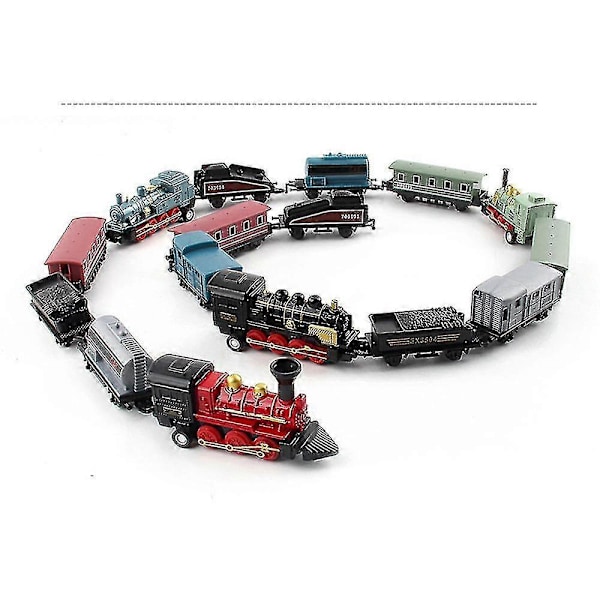 Miniatyr Damptog for Jenter og Gutter - Trekk-og-Slipp Modell i Metall - Lokomotiv Lekesett red