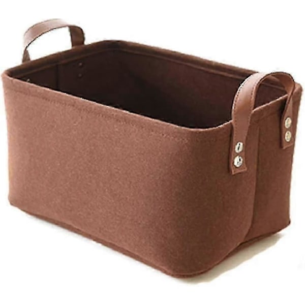 33X23X20cm Sammenleggbar Åpen Filt Oppbevaringskurv med Håndtak (brun)