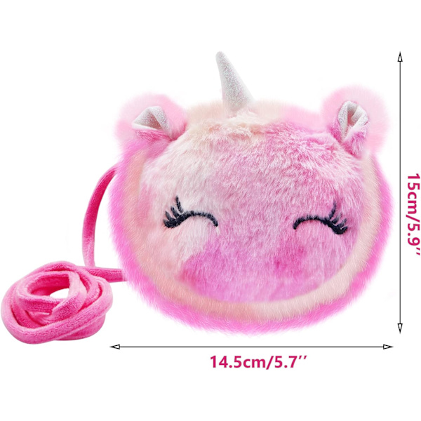 Mini Plys Unicorn Taske Piger, 2 stk Børn Unicorn Skuldertaske Håndtaske Pung, Sød Pink/Lilla Fluffy Tegnebogstaske til Nøgler Kort, Bedårende Prinsessegave