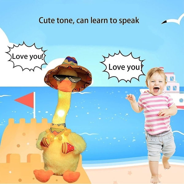 Dansing Syngende Duck Plysj Interactive Toy Recording Belysning utstoppede leker med 120 sanger B