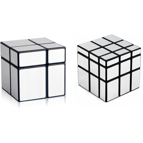 Magic Cube 2x2x2 3x3x3 Puzzle Cube Speilblokker Bunt Uregelmessig Speedcube Ulik 3D-puslespill Cube Leker Sølv (2 Pakke)