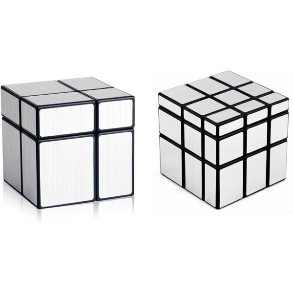 Magisk kub 2x2x2 3x3x3 Pusselkub Spegelblockpaket Oregelbunden Speedcube Ojämna 3D Pussel Kub Leksaker Silver (2-pack)