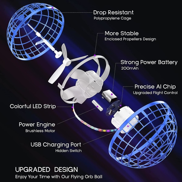 Flying Orb Ball Legetøj Soaring Hover Pro Boomerang Spinner Håndstyret Mini Drone Globe Form Spinning Sikkert For Børn Voksne Udendørs Indendørs (blå)