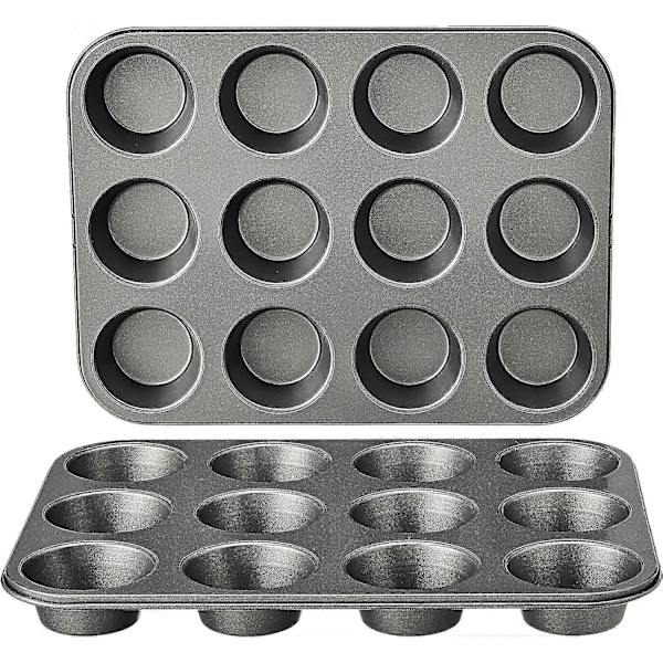 Basics Nonstick Rund Muffinplåt av Kolstål, 2-pack, Grå
