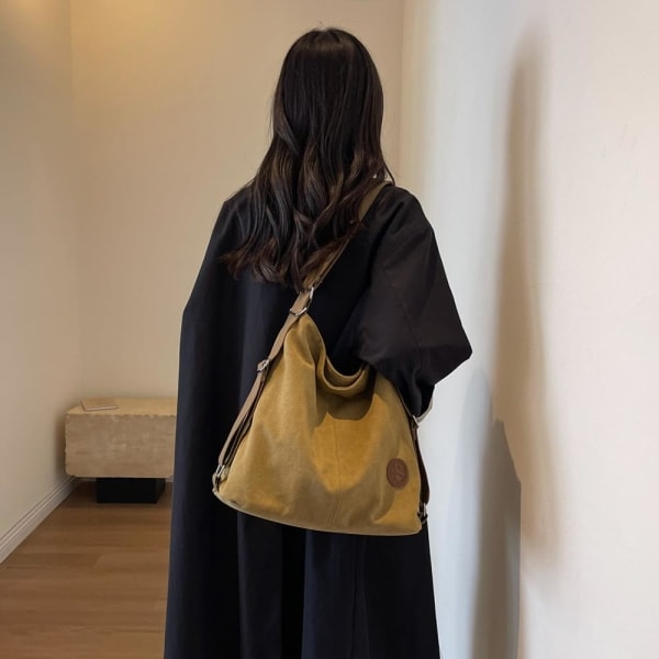 Damväska i Canvas, Vintage Topphandtag, Multifunktionell Casual Tote Bag, Skolväska Khaki
