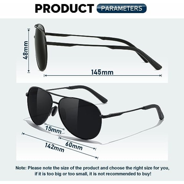 Solbriller-Herre-Damer-Pilot Solbriller Unisex UV400 Beskyttelse Polariserte Solbriller Svarte Solbriller Unisex Klassisk Vintage Style Ultralette nyanser
