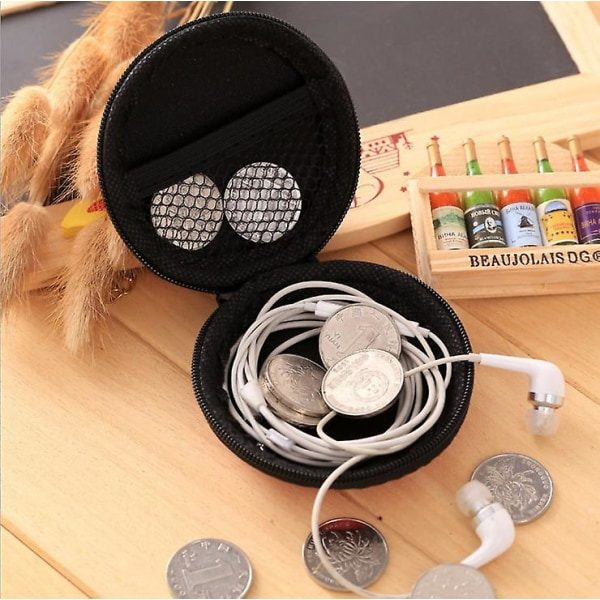 Kuulokkeiden kantolaukku, pieni pyöreä laukku matkakuulokkeille, vetoketjullinen, älypuhelimen kuulokkeille, langattomille kuulokkeille, USB-kaapelille, SD-kortille, keltainen Yellow