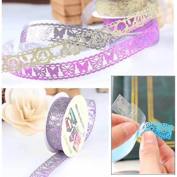4 bind med blonder Flash Belte Farge Papir Lim Dekorasjon Tape Håndverk