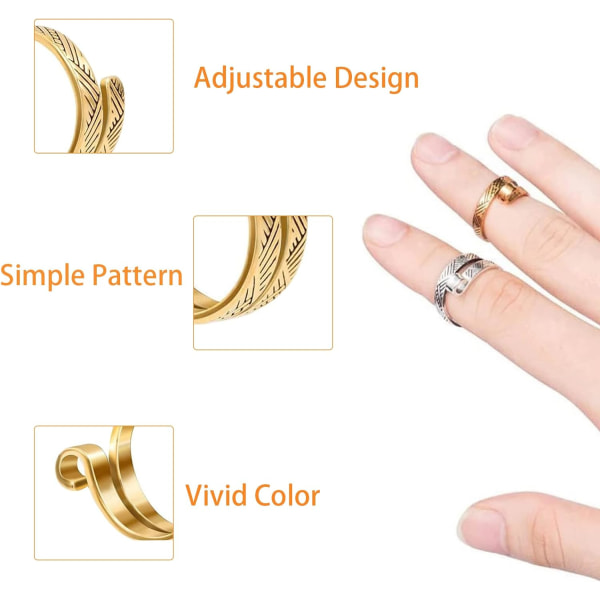 2 pakke strikkehekleløkkering for fingre, metallåpen garnguidefingerholdere, strikkefinger for heklet gull