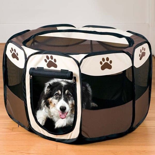 Foldbart hundetelt 8-panel mesh, 72 × 72 × 43 cm, brun
