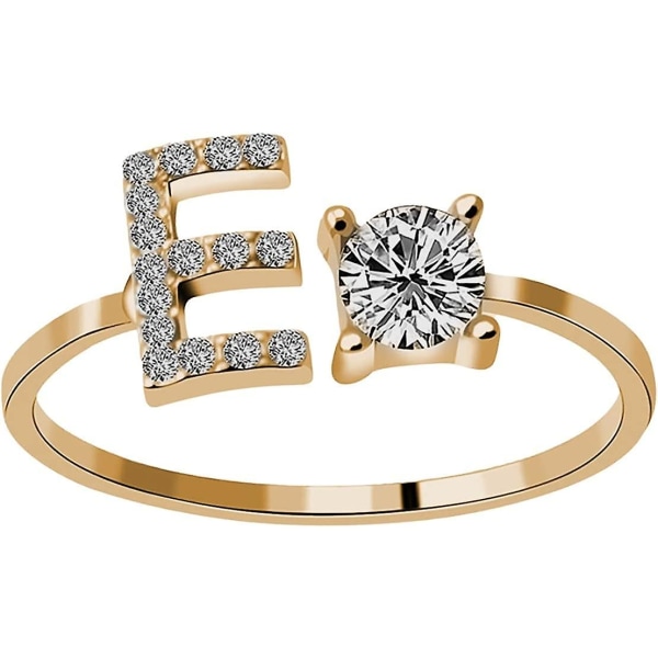 Ringe med 26 bogstaver til kvinder - Diamant Rhinestone besat zirconia åbne justerbare ringe Smykketilbehør gaver (e, juster)