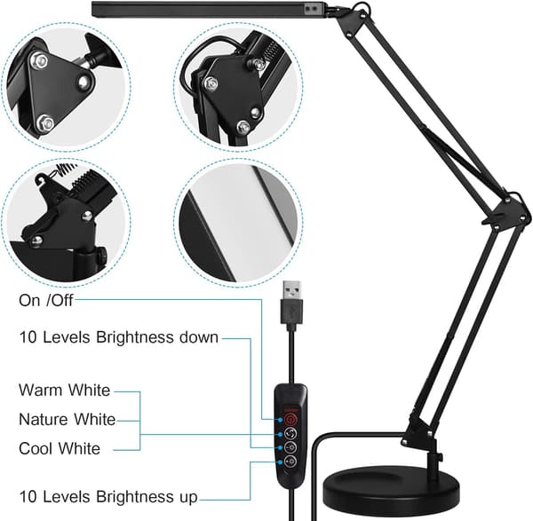 LED Skrivebordslampe - Clip-on LED Skrivebordslampe - Øyebeskyttelse - 3 Lysmoduser, 10 Lysstyrker