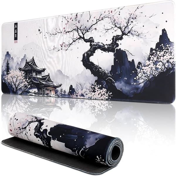 Gamingmusematte, 800 x 300 mm XXL stor gamingmusematte, sklisikker vanntett skrivebordsmatte, musematte med hevede kanter