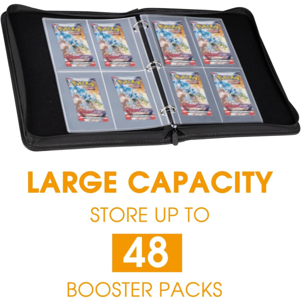 Booster Pack Binder, Holds 48 Booster Packs, 4 Pocket Booster Pack Holder with 12 Booster Pack Sleeves, Booster Pack Display Protector Binder is gift