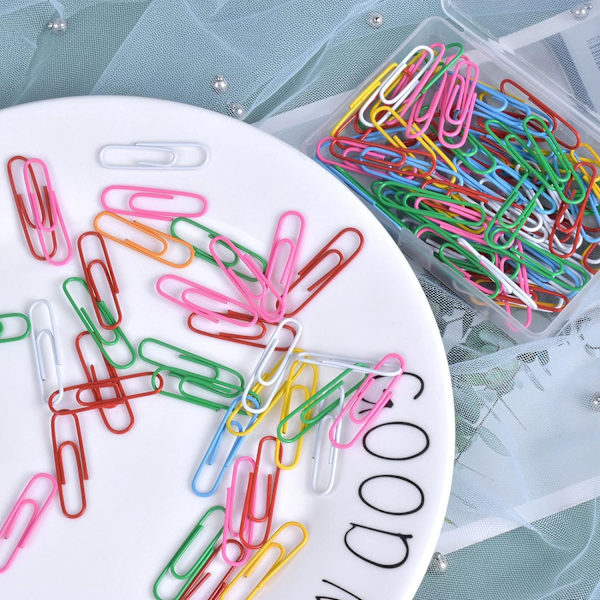 100 stk. papirclips, farvede papirclips, sæt med kontorklips og rustfrie farvede papirclips, overtrukne metalpapirclips til kontor- og skoledokumenter