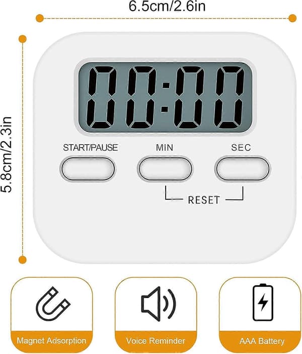 Digital Köksnedräkning Stoppur Timer med Stora Siffror, Ställ, Hängande Hål för Matlagning Dusch Badrum Lärare Barn