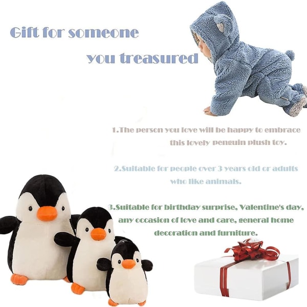 Ubiuo 11" fyllda pingvin plysch kram kudde, baby pingvin gosedjur presenter för barn
