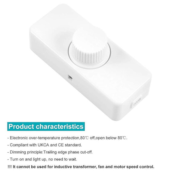3-100W LED-bakkantdimmer (rotationsdimmer), för dimbara LED, glödlampor, halogenlampor, 220-240V, CE-kontaktbrytare, vit