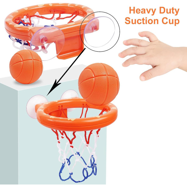 Basketballkurv til badekar til baby, badelegetøj basketballkurv og bolde sæt 6 bolde inkluderet, stærk sugekop, sjove badelegetøj til småbørn