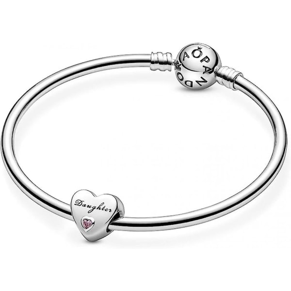 Smykker Daughter Heart Charm - Pink Cubic Zirconia Heart Charm Charm Armbånd - Sterling sølv, uden æske