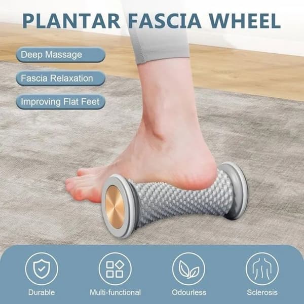 Manuell fotmassasjerulle, plantar refleksterapi, buet design, sklisikker TPR, grå, 16,5 cm