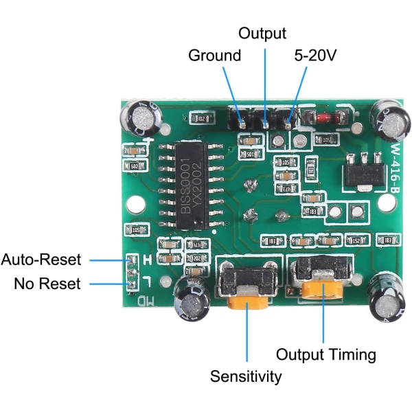 5 stk. HC-SR501 PIR Infrarød Sensor IR Menneskekrop Bevægelsesmodul til Arduino til Raspberry Pi (Grøn)