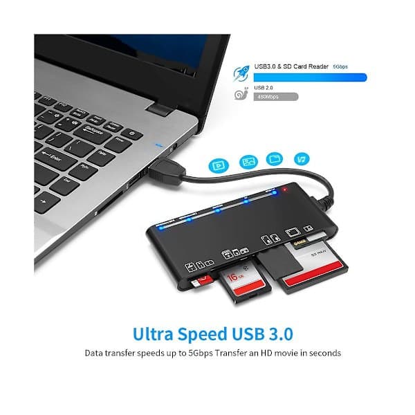 7 i 1 USB 3.0 Multifunktionskortläsare /xd//sd/tf-kortläsare för Windows Vista/xp/7/8/10/, Linux Svart