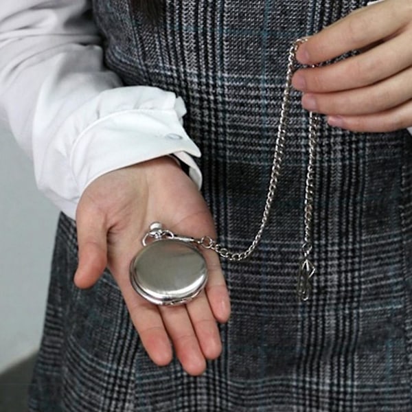 Renikh Retro Vintage Herre Steampunk Glat Overflade Vedhæng Kæde Klassisk Lommeur Silver