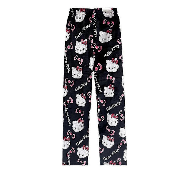 Kawaii-Pyjamat Naisille ja Tytöille - Hello Kitty - Piirretty Kuvio - Flanelli - Joulu - Anime - Pehmeät Unihousut Pink Black M